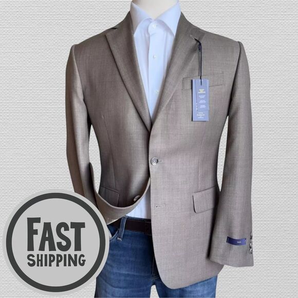 STAFFORD Mens Blazer Sport Coat Two Button Jacket 40R Tan/Brown Wool Blend Suits - Picture 1 of 15
